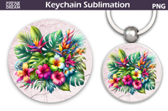 Tropical Floral Round Keychain | Summer Flowers Key Keychain Product Image 1