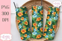 Tropical flowers tumbler wrap PNG for sublimation Product Image 1