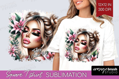 Floral Girl Square Tshirt Background - Tropical Flowers PNG Product Image 1