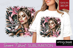 Floral Girl Square Tshirt Background - Tropical Flowers PNG Product Image 1