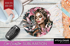 Floral Girl Car Coaster - Tropical Flowers Coaster PNG Product Image 1