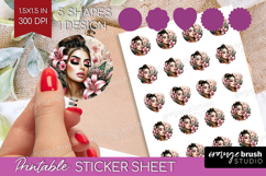Floral Girl Round Sticker - Tropical Flowers Printable Sheet Product Image 1