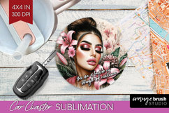 Floral Girl Car Coaster - Tropical Flowers Coaster PNG Product Image 1