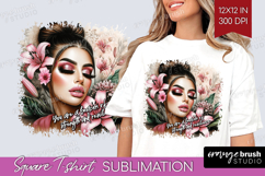 Floral Girl Square Tshirt Background - Tropical Flowers PNG Product Image 1