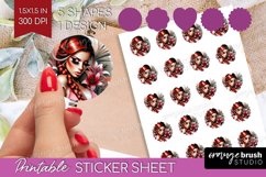 Floral Girl Round Sticker - Tropical Flowers Printable Sheet Product Image 1