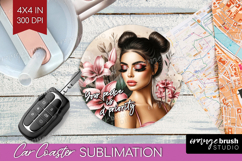 Floral Girl Car Coaster - Tropical Flowers Coaster PNG Product Image 1