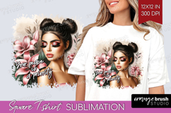 Floral Girl Square Tshirt Background - Tropical Flowers PNG Product Image 1