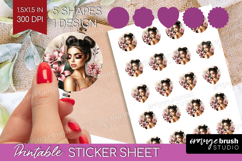 Floral Girl Round Sticker - Tropical Flowers Printable Sheet Product Image 1