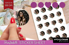 Floral Girl Round Sticker - Tropical Flowers Printable Sheet Product Image 1