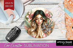 Floral Girl Car Coaster - Tropical Flowers Coaster PNG Product Image 1