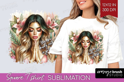 Floral Girl Square Tshirt Background - Tropical Flowers PNG Product Image 1