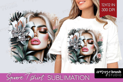 Floral Girl Square Tshirt Background - Tropical Flowers PNG Product Image 1