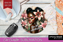 Floral Girl Car Coaster - Tropical Flowers Coaster PNG Product Image 1