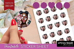Floral Girl Round Sticker - Tropical Flowers Printable Sheet Product Image 1