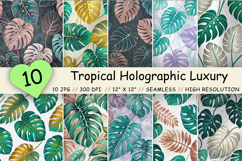 tropical seamless pattern, holographic monstera leaves, luxury digital paper, iridescent foliage design, seamless resort decor, tropical glam wallpaper, metallic leaf pattern, high-end jungle design, premium tropical art, shiny seamless repeat, digital do