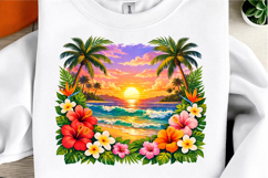 Tropical Island Sunset Beach Scene PNG Product Image 1