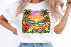 Tropical Island Sunset Beach Scene PNG Product Image 3