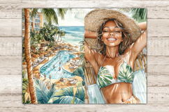 GlamArtZhanna, tropical journal kit, beach collage sheet, african american, woman scrapbook, exotic download, hawaii journal, coastal printable, monstera leaves, hula girls, summer digital, ocean ephemera, junk journal, tropical paper
