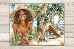 GlamArtZhanna, tropical journal kit, beach collage sheet, african american, woman scrapbook, exotic download, hawaii journal, coastal printable, monstera leaves, hula girls, summer digital, ocean ephemera, junk journal, tropical paper
