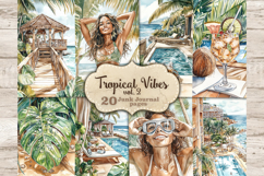 GlamArtZhanna, tropical journal kit, beach collage sheet, african american, woman scrapbook, exotic download, hawaii journal, coastal printable, monstera leaves, hula girls, summer digital, ocean ephemera, junk journal, tropical paper