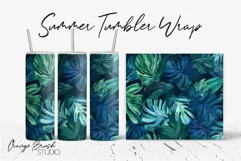 Tropical Leaves Summer Tumbler Wrap PNG Sublimation