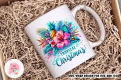 Tropical Merry Christmas Lights Mug Wrap For 11 oz and 15 oz, 3d Mug, Christmas Png