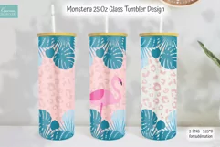tropical monstera print and flamingo for 25 oz glass can tumbler sublimation