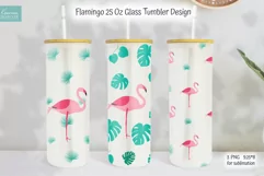tropical monstera print and flamingo for 25 oz glass can tumbler sublimation