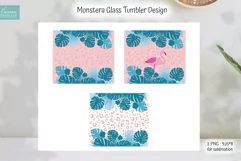 tropical monstera print and pink  flamingo for 25 oz glass can tumbler sublimation