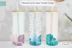 tropical monstera print with leopard for 25 oz glass can tumbler sublimation