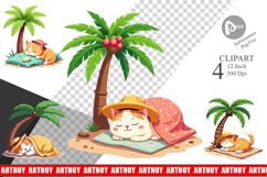 Tropical Nap Cat Clipart Product Image 1