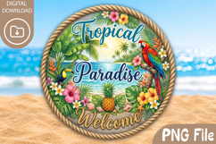 Tropical Paradise Welcome Design, Round Summer Coastal PNG Product Image 1