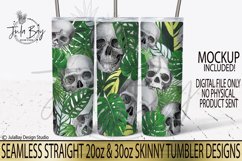 Tropical Plant Lover Gothic Skinny Tumbler design with skulls and ferns and Monastera leaves is perfectly colorful and interesting Seamless for 20oz and 30oz