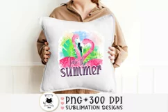 tropical png design with flamingos shown on a pillow mockup