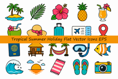 Tropical Summer Holiday Flat Vector Icons Bundle Product Image 1