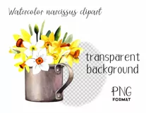 Watercolor spring flower clipart. Daffodils in a cup. PNG Product Image 2