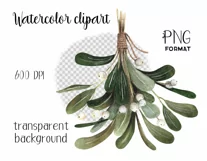 Watercolor mistletoe clipart. Sublimation designs. PNG Product Image 4