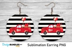 Stripe Valentine Truck Earrings - Sublimation PNG Product Image 1