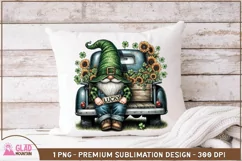 Lucky shamrock sunflower gnome in a vintage truck png Product Image 2