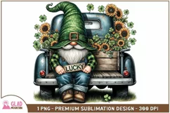 Lucky shamrock sunflower gnome in a vintage truck png Product Image 1