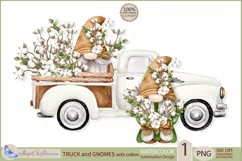 Truck and gnomes with cotton png | Watercolor gonks truck Product Image 1