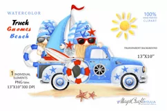 Truck Gnome Surfing Beach png clipart, Watercolor Truck Product Image 1