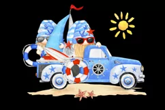 Truck Gnome Surfing Beach png clipart, Watercolor Truck Product Image 2