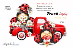 Watercolor Red Truck png Ladybug gnomes truck gonks clipart Product Image 1