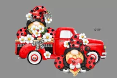 Watercolor Red Truck png Ladybug gnomes truck gonks clipart Product Image 2