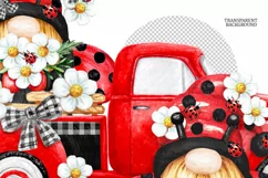 Watercolor Red Truck png Ladybug gnomes truck gonks clipart Product Image 3