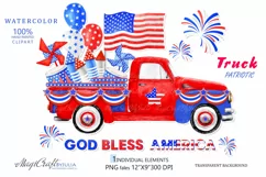 Watercolor Truck Patriotic 4th of July Independence Day png Product Image 1