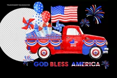 Watercolor Truck Patriotic 4th of July Independence Day png Product Image 2
