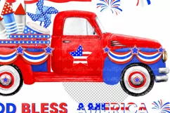 Watercolor Truck Patriotic 4th of July Independence Day png Product Image 3