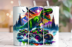 Dinosaur Tumbler Wrap Sublimation, Kids Tumbler, Truck PNG Product Image 1